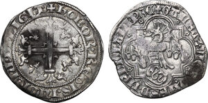 obverse: Italy . Multiple lot of two (2) coins: AR Gigliato of Carlo I d Angiò, Napoli mint and AR Grosso da un Soldo e mezzo of Galeazzo II Visconti, Pavia mint