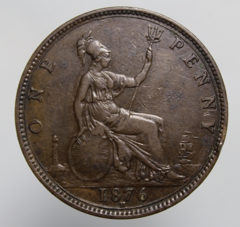 GRAN BRETAGAN-VICTORIA- ONE PENNY 1876 H-LARGE DATE-BB+