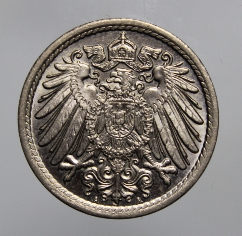 reverse: GERMANIA-5 PFENNIG-1907 A-COPPERNICKEL-FDC