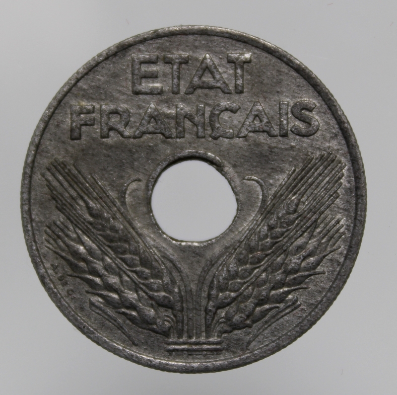 reverse: FRANCIA-20 CENTIMES 1942-ZINC-FDC