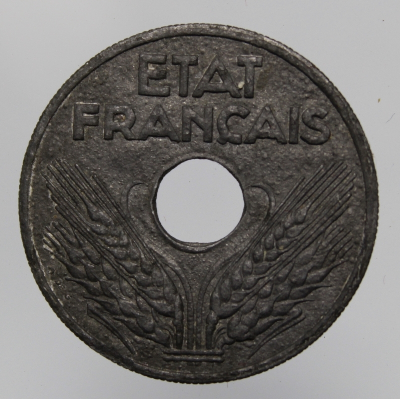 reverse: FRANCIA-20 CENTIMES 1942-ZINC-SPL