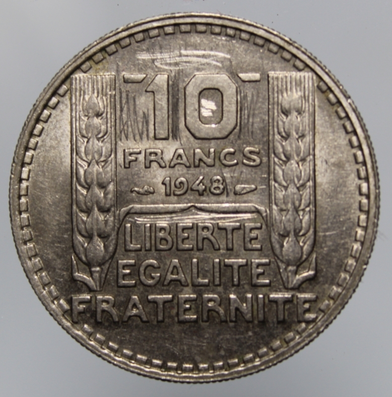 obverse: FRANCIA-10 FRANCS 1948 TURIN-COPPERNICKEL-SPL+