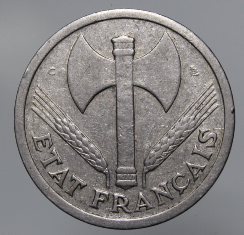 reverse: FRANCIA-2 FRANCS 1944 C FRANCISQUE-AL-BB+