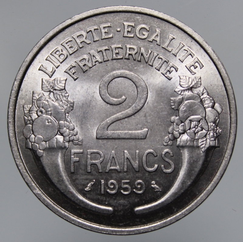 obverse: FRANCIA-2 FRANCS 1959 MORLON-AL-FDC