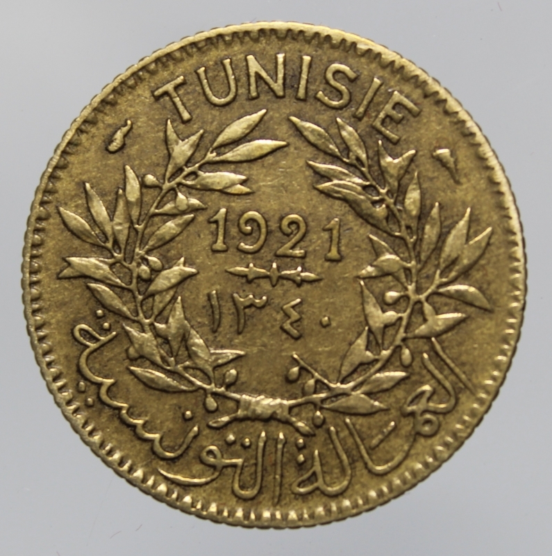 reverse: TUNISIA-PROTETTORATO FRANCESE-1 FRANC 1921-BA-BB