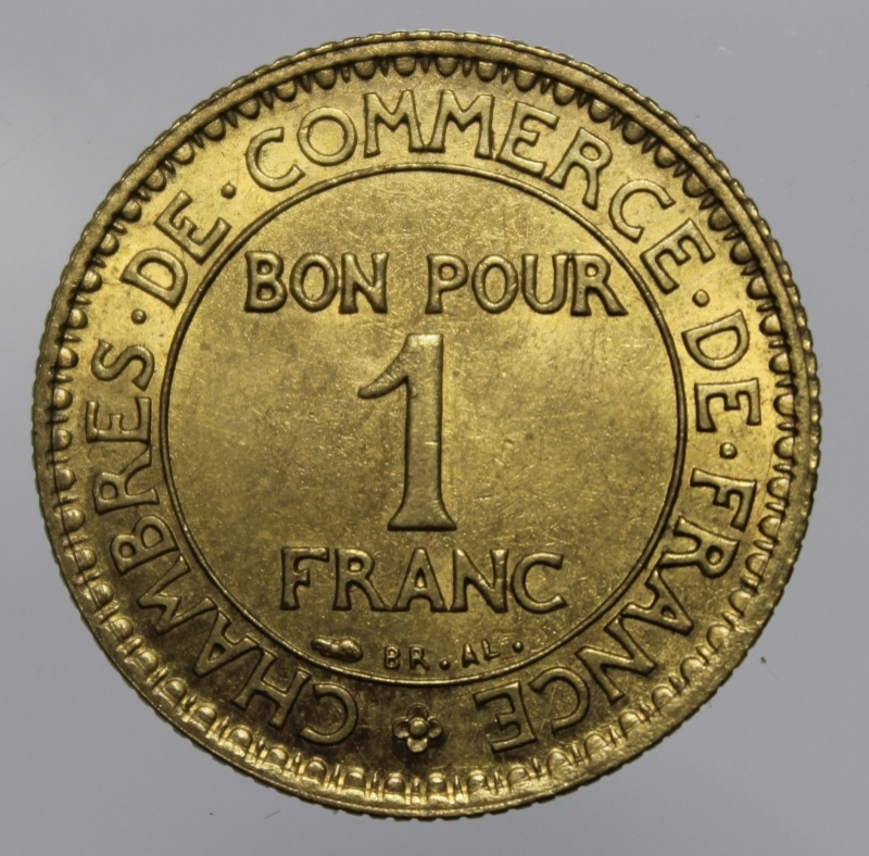 obverse: FRANCIA-CHAMBRE DE COMMERCE-1 FRANC 1927-BA-FDC