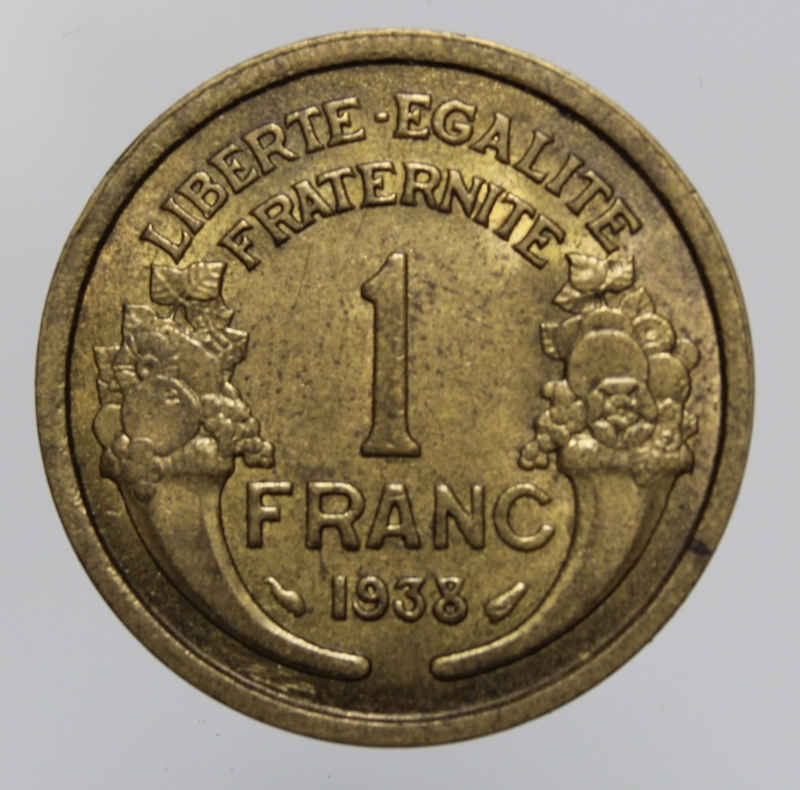 obverse: FRANCIA-1 FRANC 1938 MORLON-BA-FDC