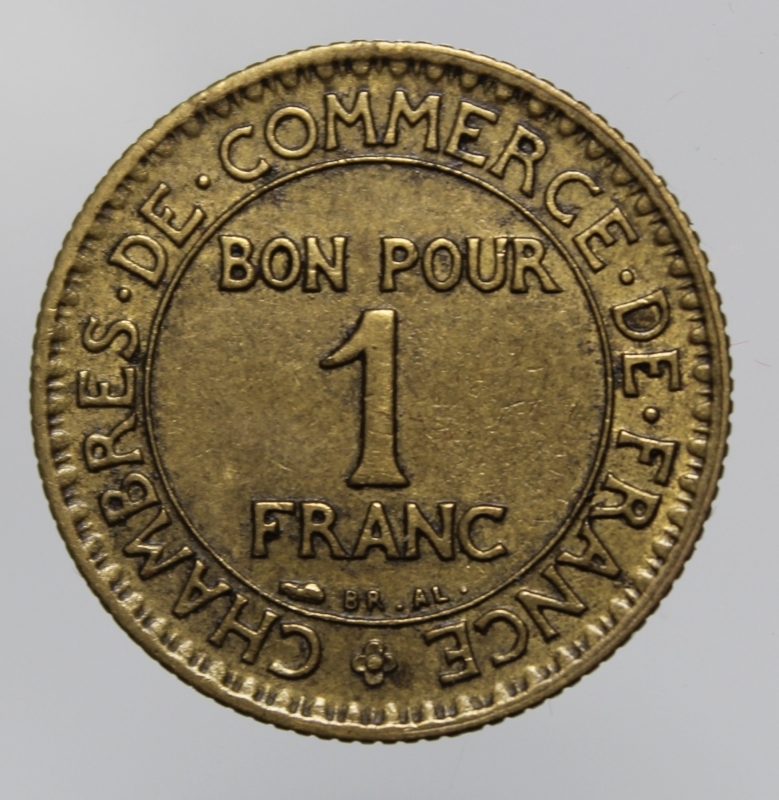 obverse: FRANCIA-CHAMBRE DE COMMERCE-1 FRANC 1923-BA-BB+