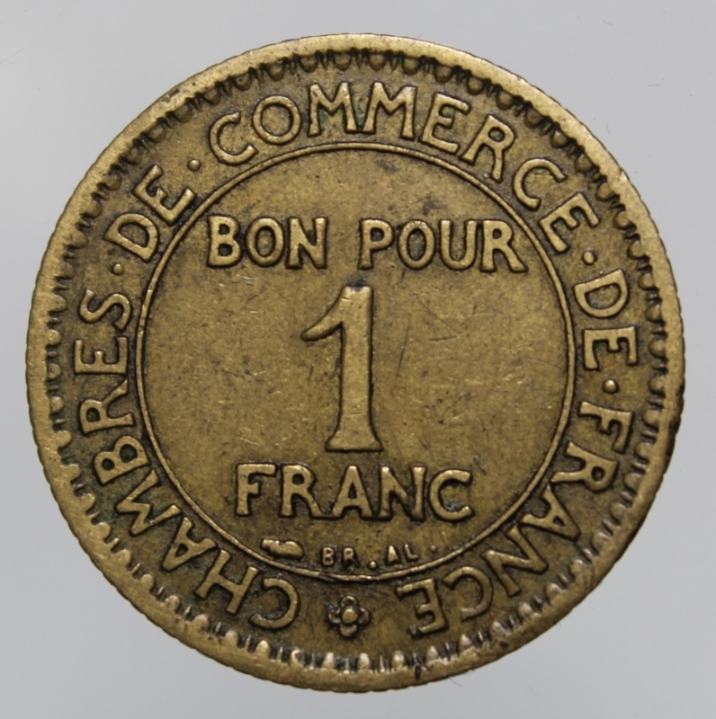 obverse: FRANCIA-CHAMBRE DE COMMRCE-1 FRANC 1925-BA-QBB