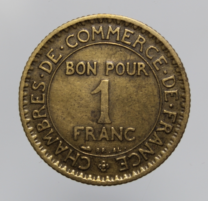 obverse: FRANCIA-CHAMBRE DE COMMERCE-1 FRANC 1922-BA-QBB