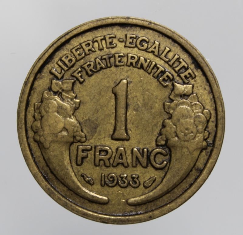 obverse: FRANCIA-1 FRANC 1933 MORLON-BA-BB