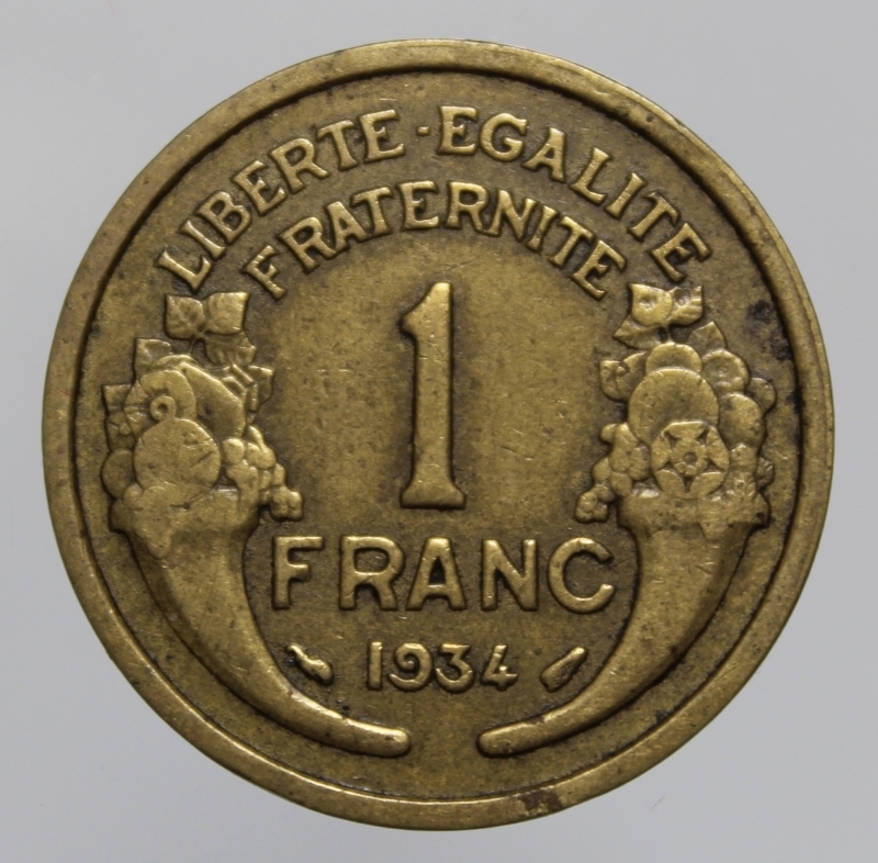 obverse: FRANCIA-1 FRANC 1934 MORLON-BA-BB
