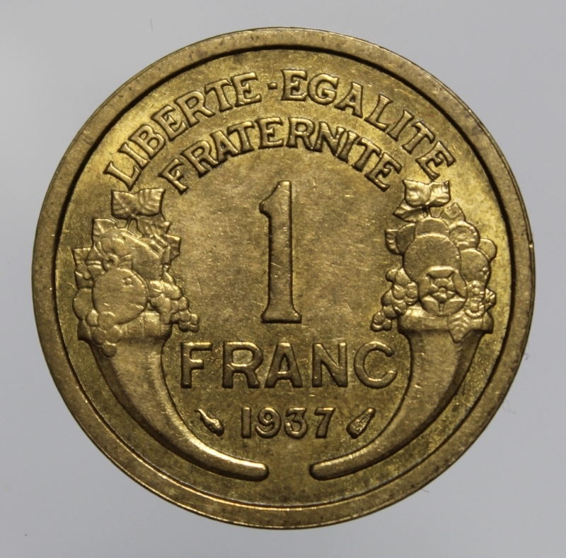 obverse: FRANCIA-1 FRANC 1937 MORLON-BA-SPL+