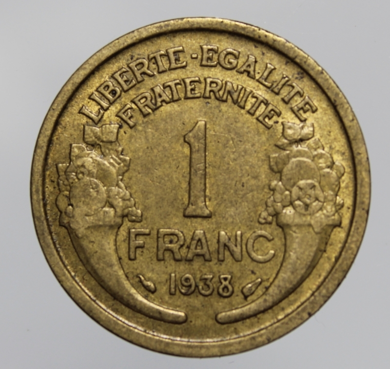 obverse: FRANCIA-1 FRANC 1938 MORLON-BA-BB+