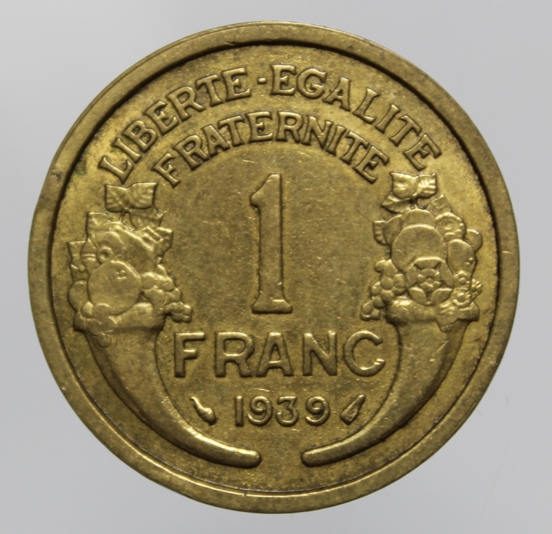 obverse: FRANCIA-1 FRANC 1939 MORLON-BA-BB+