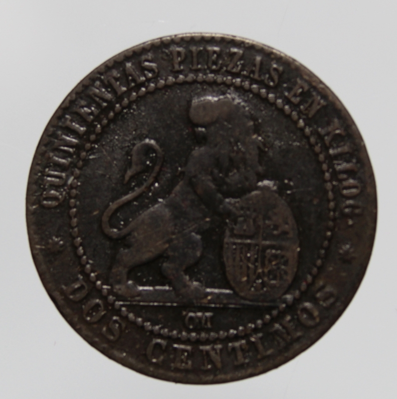 reverse: SPAGNA-GOVERNO PROVVISORIO-2 CENTIMOS 1870-CU-QBB