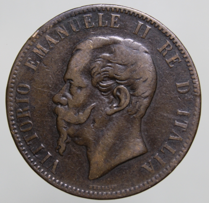 reverse: VITTORIO EMANUELE II-10 CENTESIMI 1867-NAPOLI-NC-MB