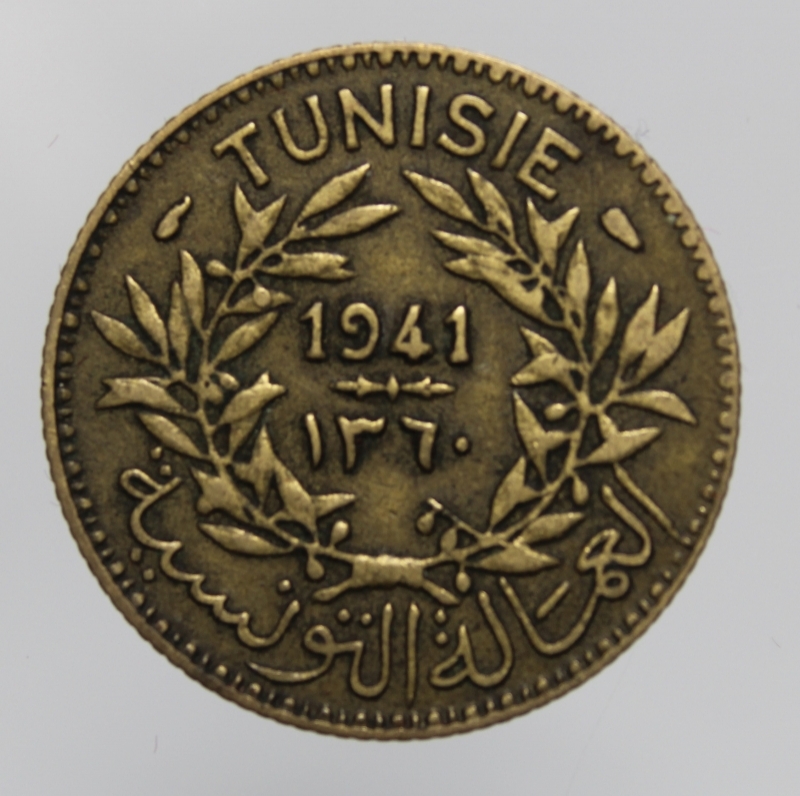 reverse: TUNISIA-PROTETTORATO FRANCESE-1 FRANC 1941-BA-BB
