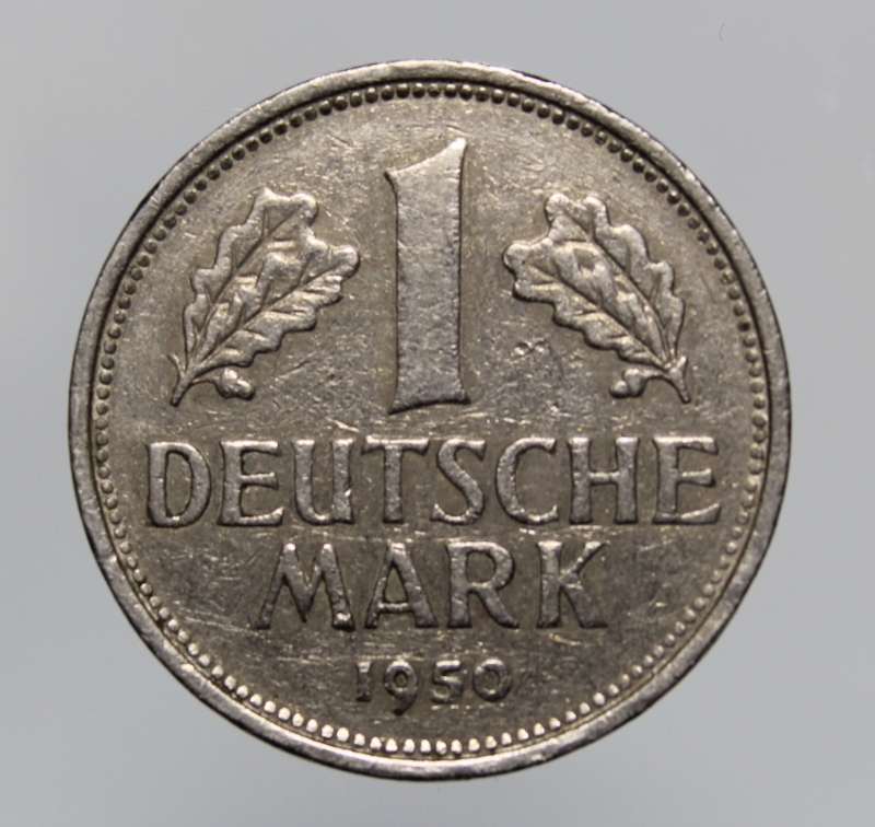 obverse: GERMANIA-FEDERAL REPUBLIC-1 MARK 1950 F-COPPERNICKEL-BB