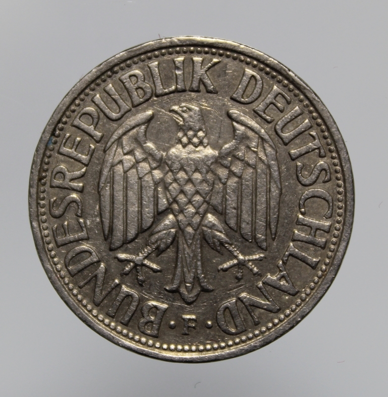 reverse: GERMANIA-FEDERAL REPUBLIC-1 MARK 1950 F-COPPERNICKEL-BB
