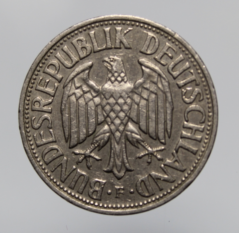 reverse: GERMANIA-FEDERAL REPUBLIC-1 MARK 1958 F-COPPERNICKEL-BB