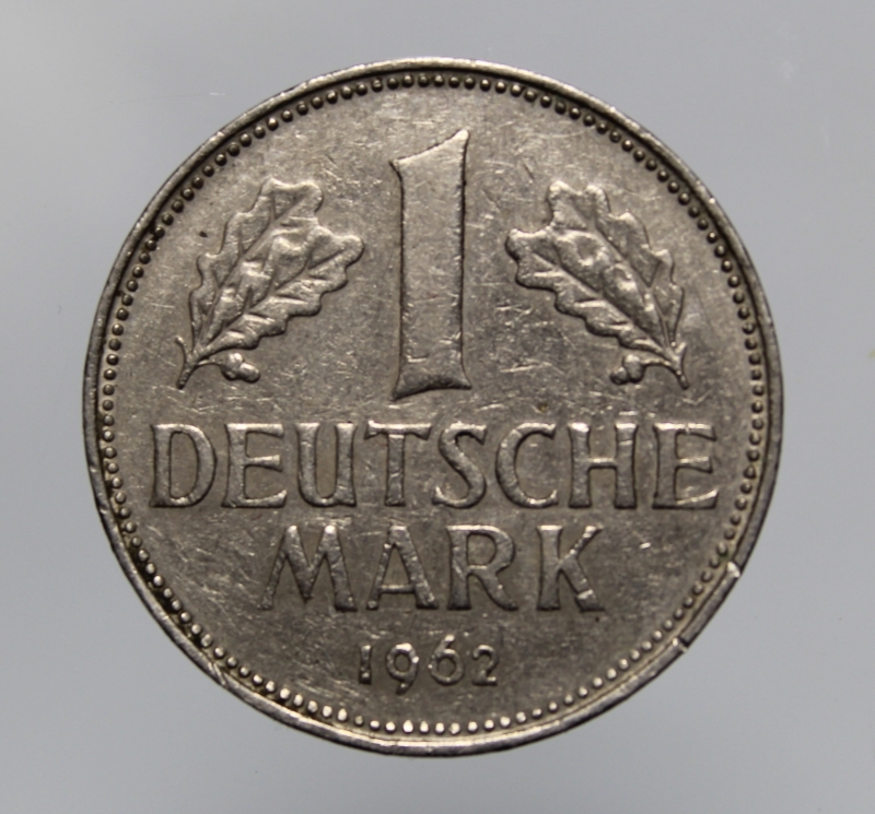 obverse: GERMANIA-FEDERAL REPUBLIC-1MARK 1962 D-COPPERNICKEL-BB