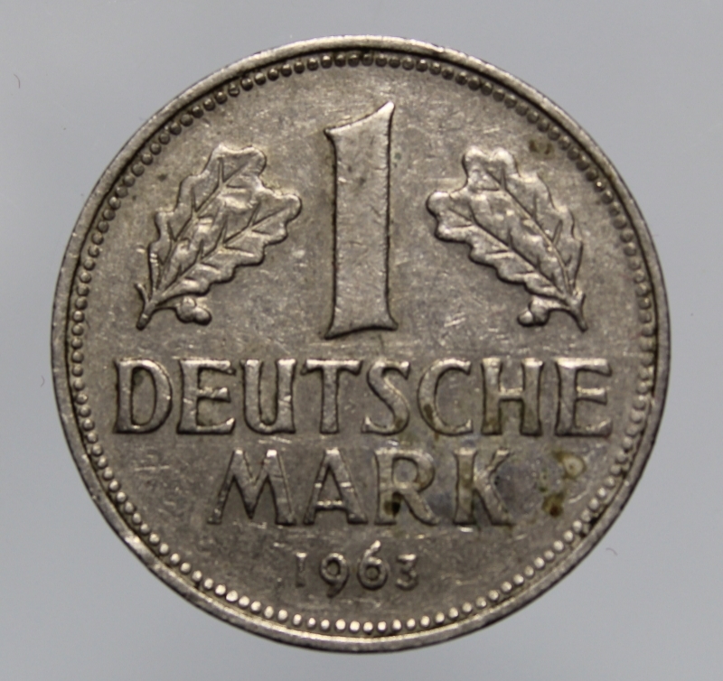 obverse: GERMANIA-FEDERAL REPUBLIC-1 MARK 1963 G-COPPERNICKEL-BB