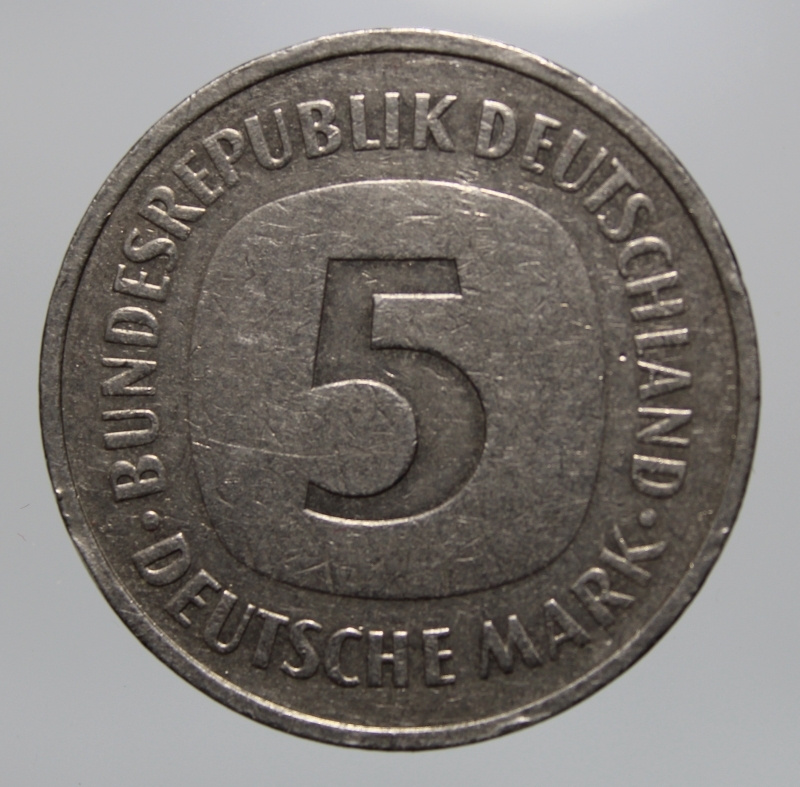 obverse: GERMANIA-FEDERAL REPUBLIC-5 MARK 1980 J-COPPERNICKEL-BB-YUGOSLAVIA-2 DINARA 1938-BA-QSPL