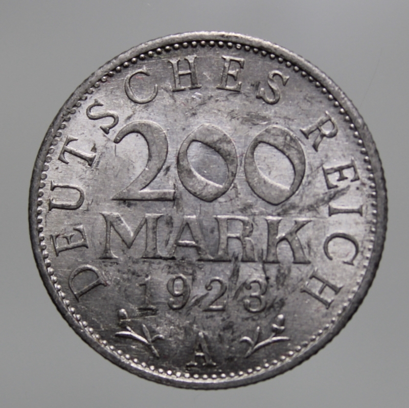 obverse: GERMANIA-WEIMAR REPUBLIC-200 MARK 1923 A-AL-QFDC