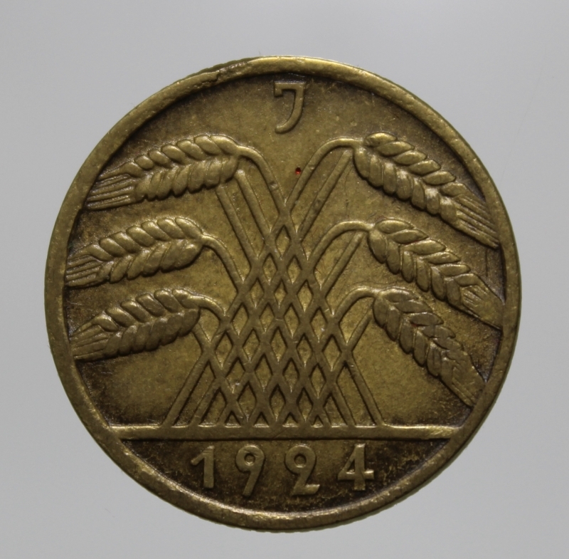 reverse: GERMANIA-WEIMAR REPUBLIC-10 RENTENPFENNIG 1924 J-BA-SPL