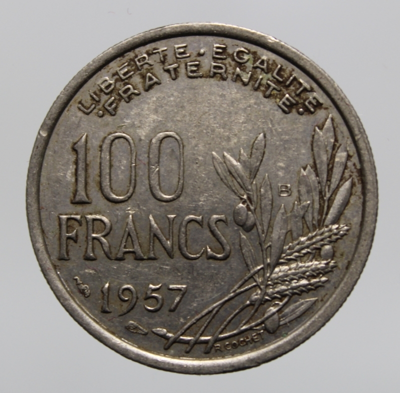 obverse: FRANCIA-100 FRANCS 1957 B-COPPERNICKEL-SPL
