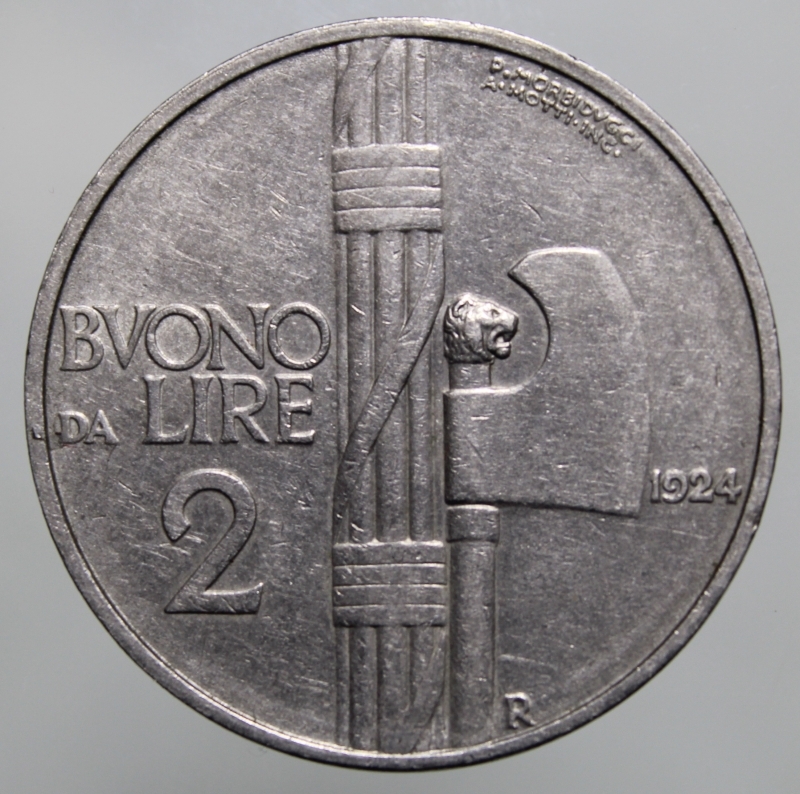 obverse: VITTORIO EMANUELE III-BUONO DA LIRE 2 1924-NI-BB