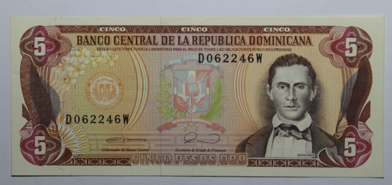 obverse: REPUBLICA DOMINICANA-5 PESOS ORO 1990-COME DA FOTO