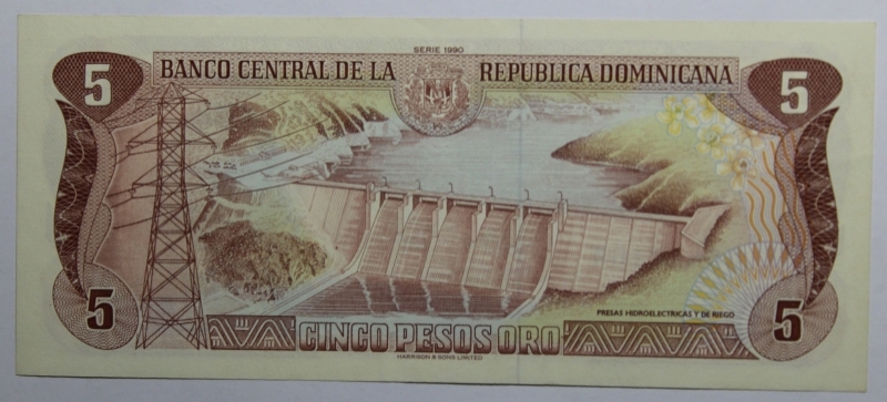 reverse: REPUBLICA DOMINICANA-5 PESOS ORO 1990-COME DA FOTO