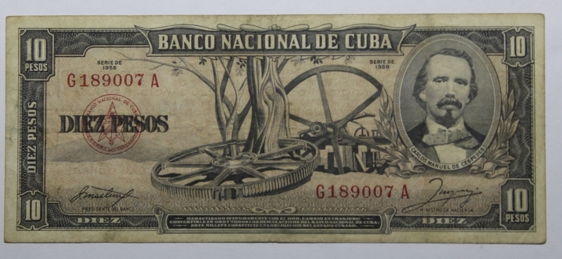 obverse: CUBA-10 PESOS 1958-COME DA FOTO
