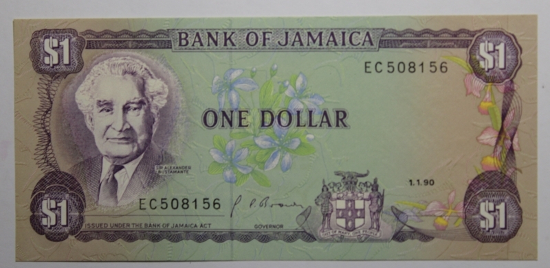 obverse: JAMAICA-ONE DOLLAR 1990-COME DA FOTO