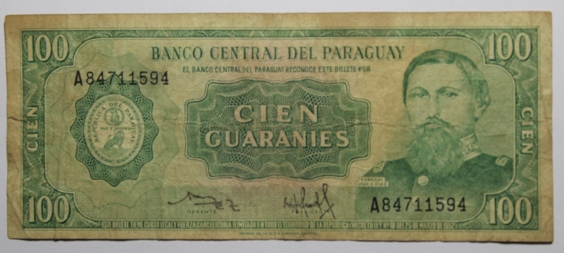 obverse: PARAGUAY-100 GUARANIES 1952-COME DA FOTO