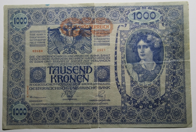 obverse: AUSTRIA-1.000 KRONEN 1902-DEUTSCHOSTERREICH-COME DA FOTO