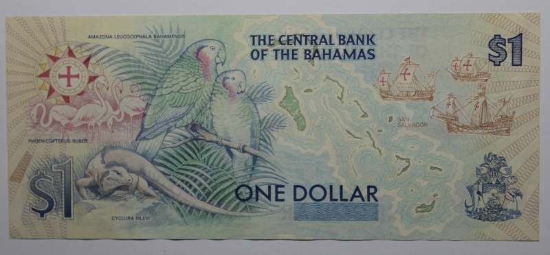 reverse: BAHAMAS-ONE DOLLAR 1974-COME DA FOTO