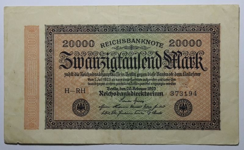 obverse: GERMANIA-20.000 MARK 1923-COME DA FOTO