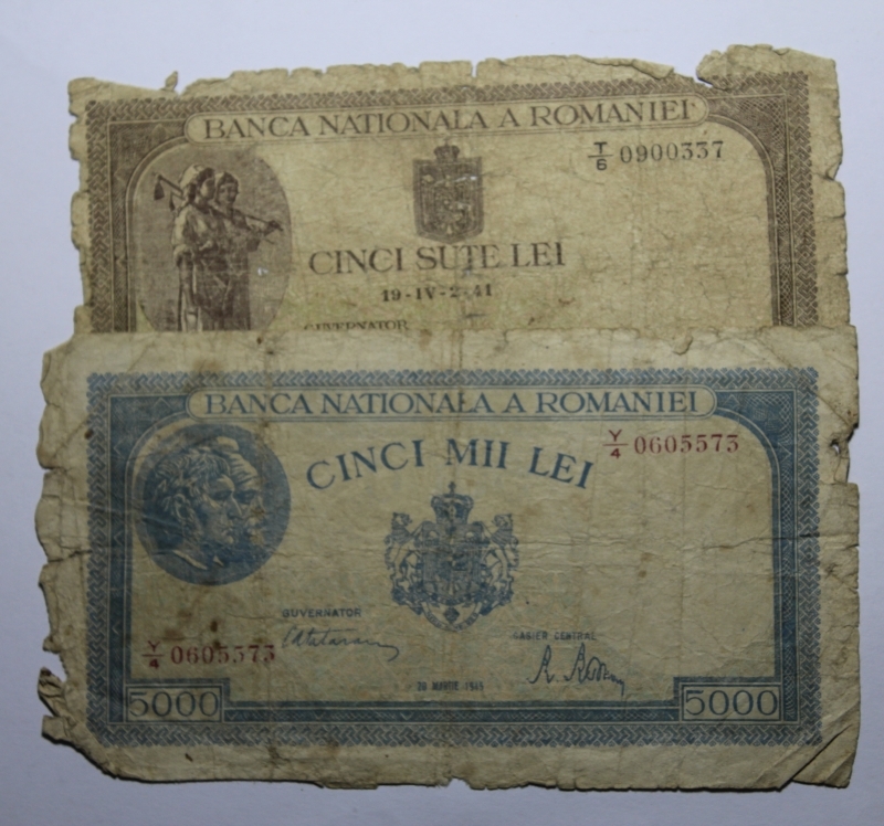 obverse: ROMANIA-2 BANCONOTE DA 500 E 5.000 LEI 1941\45-COME DA FOTO