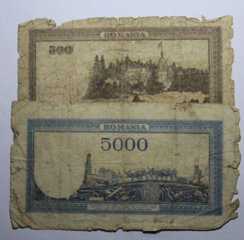 reverse: ROMANIA-2 BANCONOTE DA 500 E 5.000 LEI 1941\45-COME DA FOTO