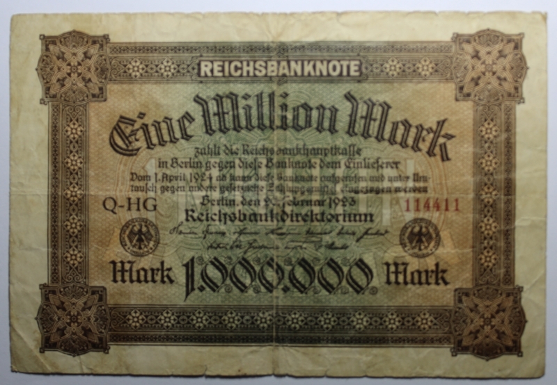 obverse: GERMANIA-EINE MILLION MARK 1923-COME DA FOTO