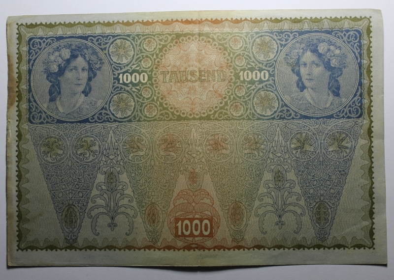 reverse: AUSTRIA-1.000 KRONEN 1902-DEUTSCHOSTERREICH-COME DA FOTO