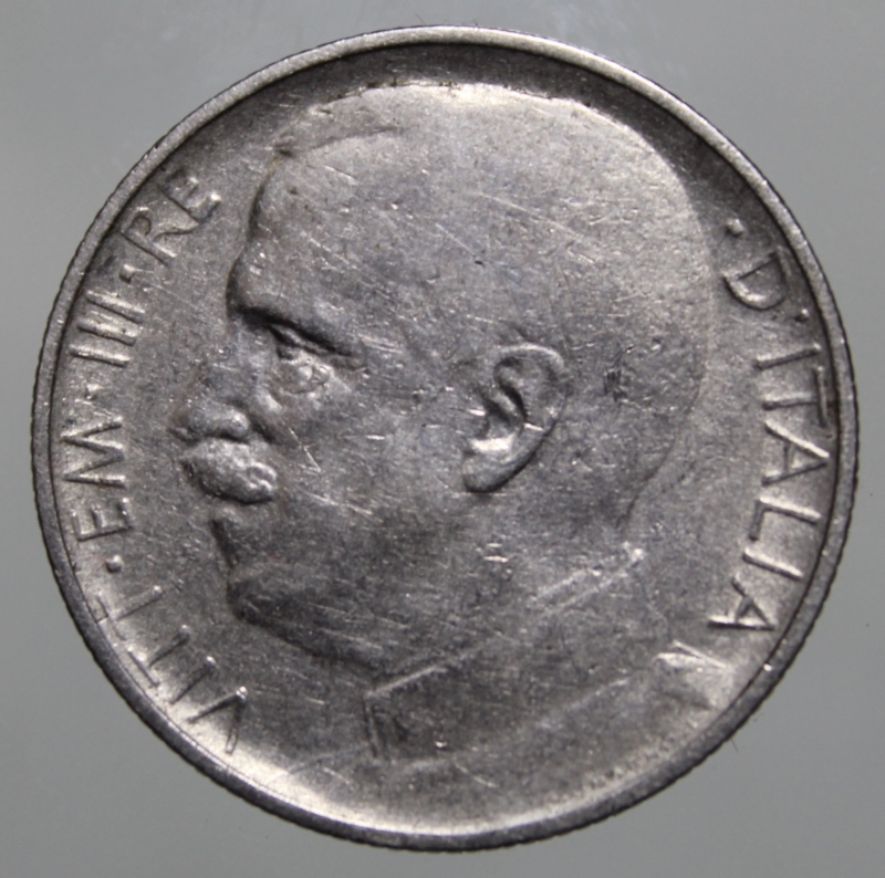 reverse: VITTORIO EMANUELE III-50 CENTESIMI 1921 LEONI-CONTORNO RIGATO-NI-BB+