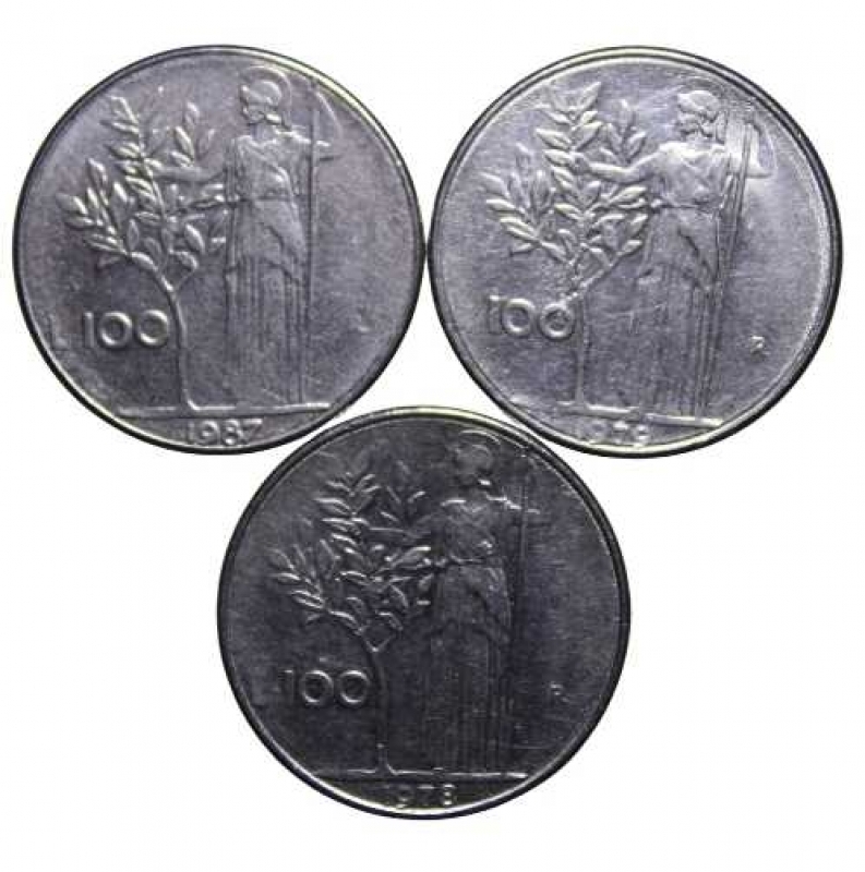 reverse: 3 MONETE DA 100 LIRE VARIANTI DA CATALOGARE-ACMONITAL-MED.BB\BB+