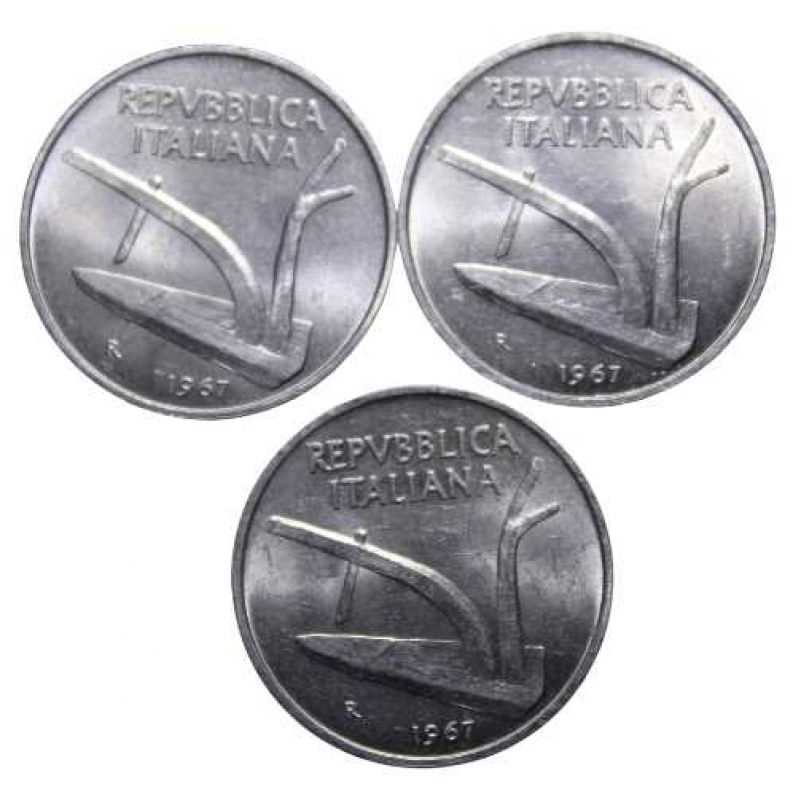 reverse: 3 MONETE DA 10 LIRE 1967 SPIGA-ITALMA-FDC