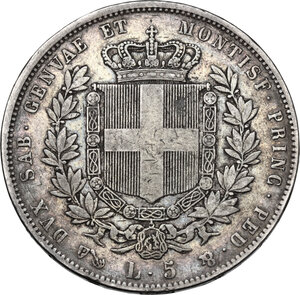 reverse: Vittorio Emanuele II (1849-1861), Re di Sardegna. 5 Lire 1850 Genova