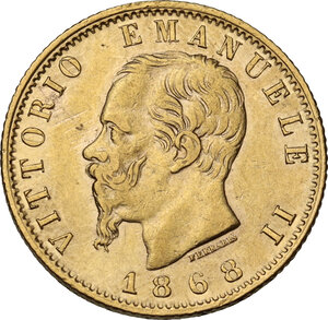 obverse: Vittorio Emanuele II (1861-1878). 20 Lire 1868 Torino