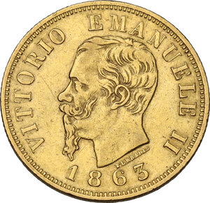 obverse: Vittorio Emanuele II (1861-1878). 10 Lire 1863 Torino